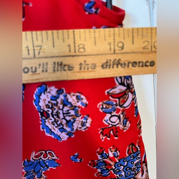 Paraphrase Red Floral Print Sheath Dress Size 8 Sleeveless Tie Neck Side Zip - Picture 8 of 8